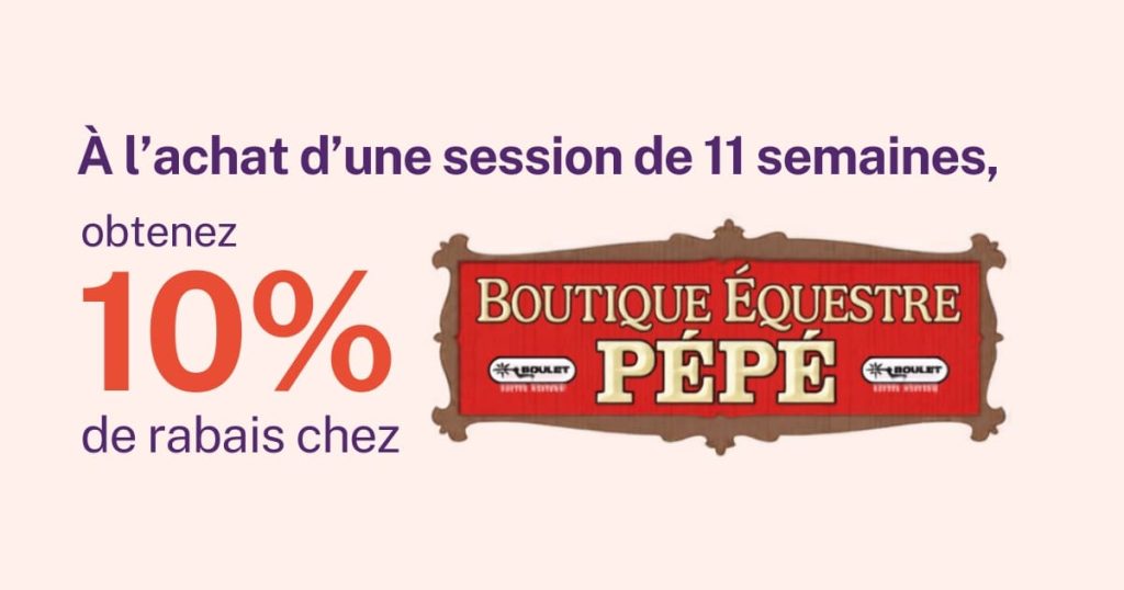 Photo disant que rabais de 10% chez Boutique Pépé à l'achat d'une session
